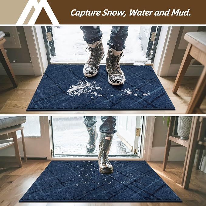 COSY HOMEER Front Door Mat Low Profile Non-Slip Doormat for Entryway, Absorbent Dirt Trapper Washable Entrance Mat, Sturdy Polyester Doormats (32"x20", Blue) - Image 2