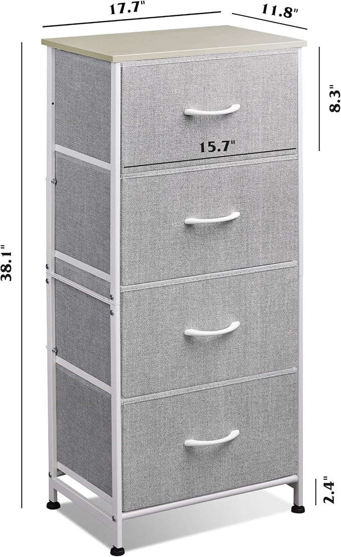 WLIVE 4 Drawers Dresser for Bedroom, Light Grey Fabric Clothes Storage Organizer Unit, Dresser for Hallway, Entryway, Closets, Sturdy Steel Frame, Wood Top - Image 3