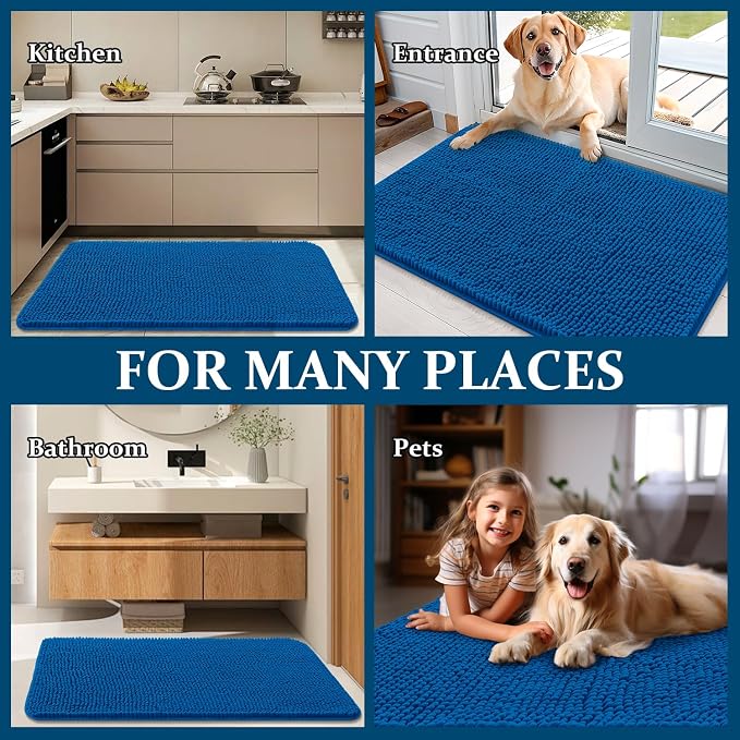 OLANLY Dog Door Mat for Muddy Paws 30x20, Absorbs Moisture and Dirt, Absorbent Non-Slip Washable Doormat, Quick Dry Chenille Mud Mat, Entry Indoor Entryway Carpet for Inside Floor, Deep Navy Blue - Image 8