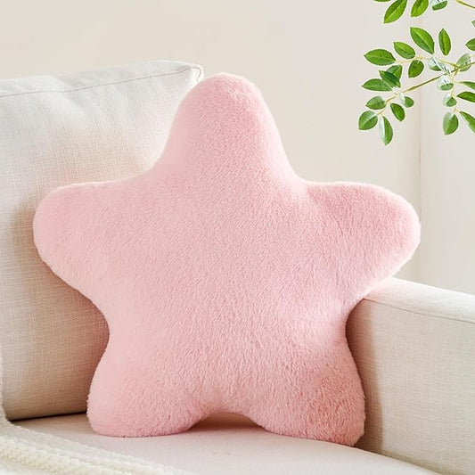 CANGHI Star Pillow 19.6" Pink Star Shaped Decorative Throw Pillow for Couch Bed Aesthetic Plush Floor Seating Cushions with Soft Faux Rabbit Fur for Sofa Bedroom Living Room