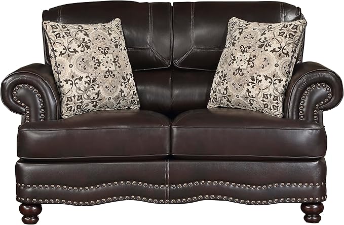 Lexicon Sébastien Breathable Faux Leather Living Room Loveseat, Brown