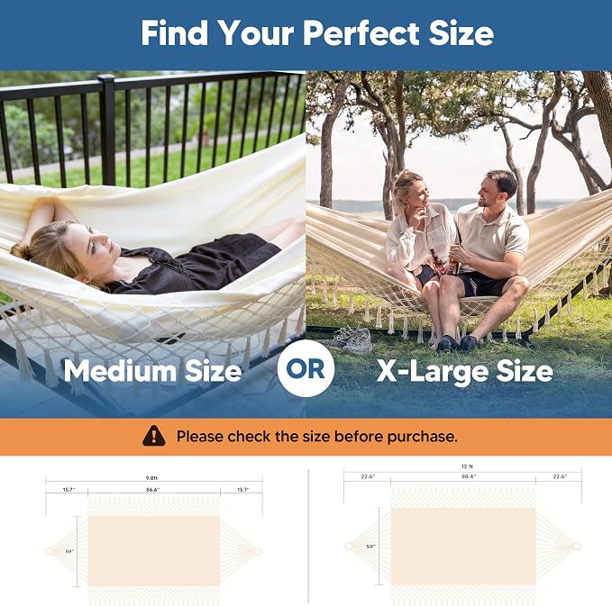 SUNCREAT Portable Camping Hammock for Outside, Heavy Duty 2 Person Hammock Bed for Tree, Beige with Tassels - Image 5