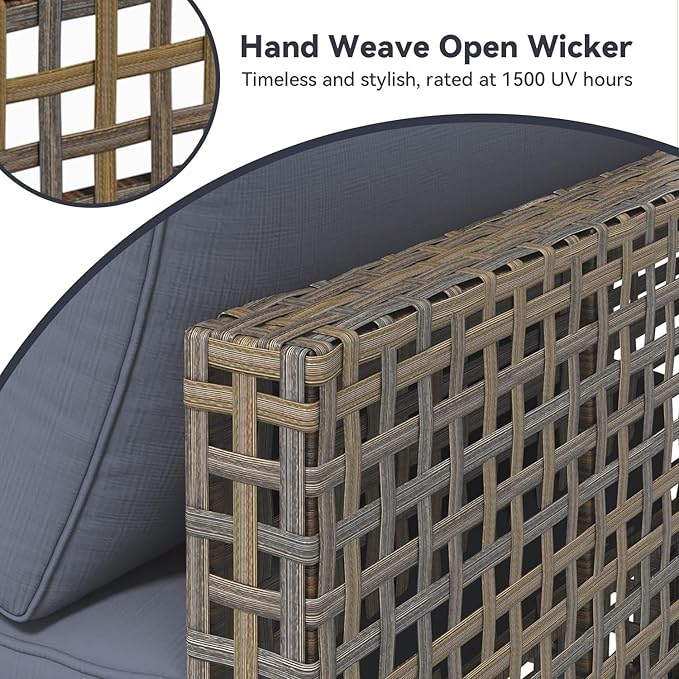 U-MAX 7-Piece Patio Furniture Set with Tea Table, Boho Outdoor Furniture Set Sectional Sofa Wicker Conversation Set with Dark Brown Rattan&Dark Grey