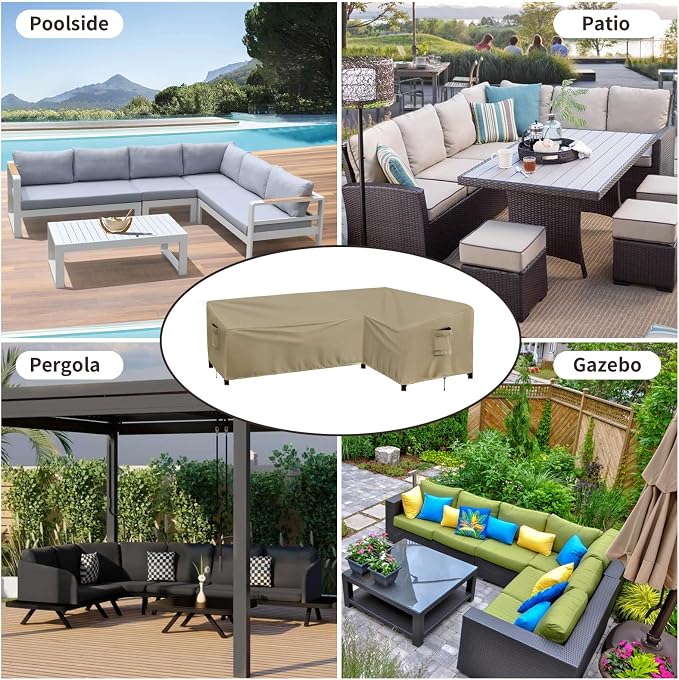 PureFit Outdoor Sectional Sofa Cover Waterproof L Shaped Patio Furniture Covers for Deck, Lawn and Backyard, 83”x104” Left Facing, Camel - Image 8