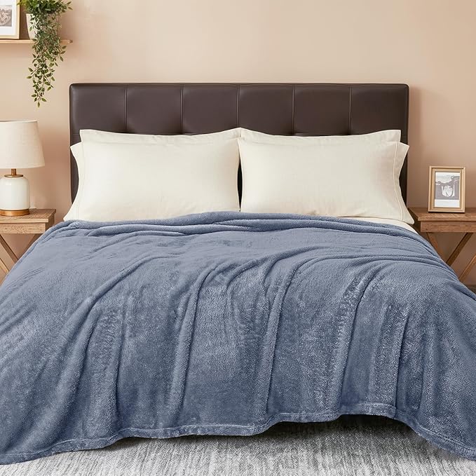 Exclusivo Mezcla Plush Fuzzy Fleece Bed Blanket Queen Size, Super Soft, Fluffy and Warm Blankets for Couch, Bed, All Season (Stone Blue, 90x90 Inches)