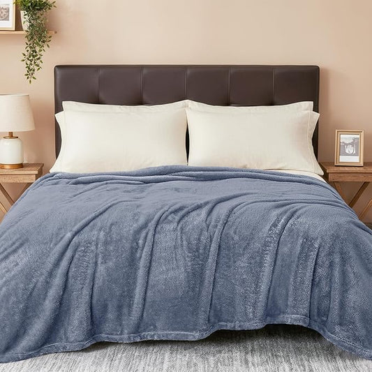 Exclusivo Mezcla Plush Fuzzy Fleece Bed Blanket Queen Size, Super Soft, Fluffy and Warm Blankets for Couch, Bed, All Season (Stone Blue, 90x90 Inches)