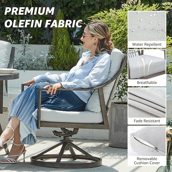 NATURAL EXPRESSIONS 7 Piece Patio Dining Table Outdoor Furniture Set for 6, 4Pcs Fixed and 2Pcs Swivel Patio Dining Chairs with Olefin Cushions, 65”Large Dining Table with Umbrella Hole - Image 6
