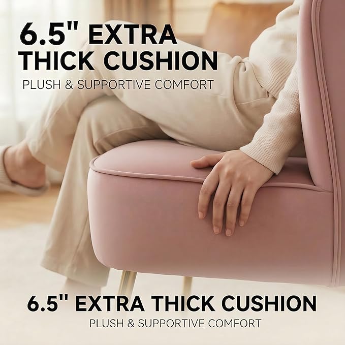 DUOMAY Modern Accent Chair Set of 2 Velvet Slipper Chair with Gold Legs Wingback Side Chair for Living Room Bedroom Entryway Small Corner Chair for Space Saving, Blush Pink