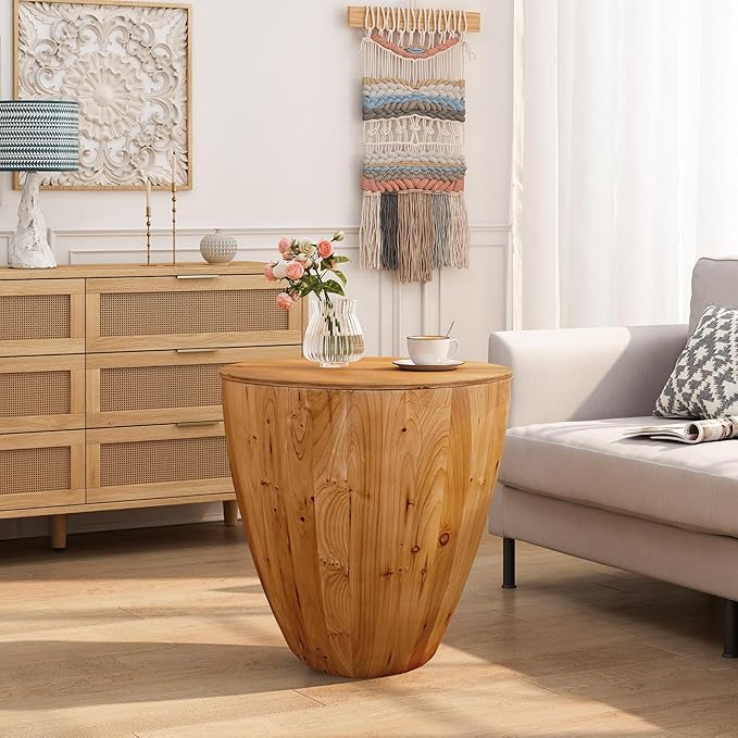 21.06" Vintage Style Bucket Shaped Coffee Table, Drum Coffee Table for Office, Dining Room and Living Room, Nature