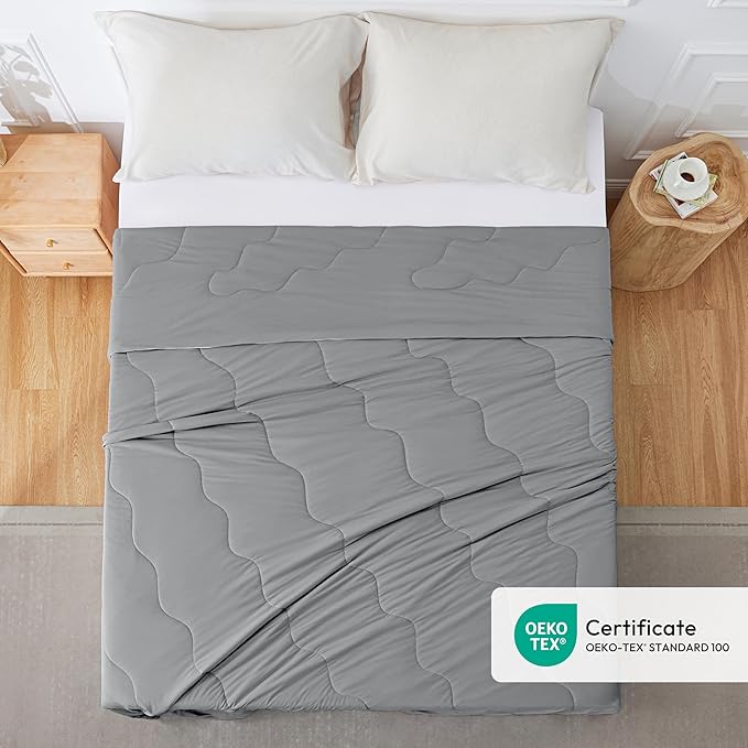 Love's cabin Cooling Comforter Queen Size, Double Sided Cooling Blankets for Hot Sleepers, Q-Max>0.4 Instant Cool-to-Touch, 2X Breathable & Moisture-Wicking, Oeko-TEX Certified, 90"x90" Grey