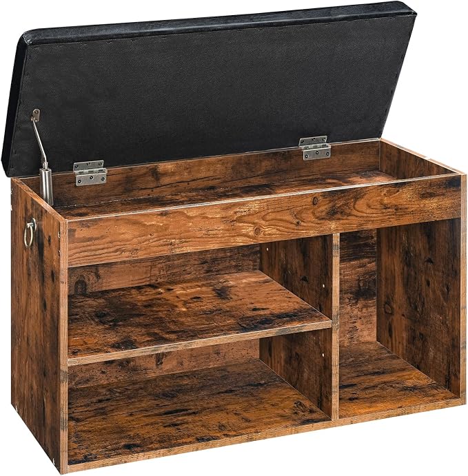 HOOBRO Shoe Storage Bench with Cushion, 32.3'' Entryway Bench with Lift Top Hidden Storage and Adjustable Shelves, Wooden Shoe Rack Bench for Entryway Bedroom, Rustic Brown and Black BF40HX01 by HOOBRO
