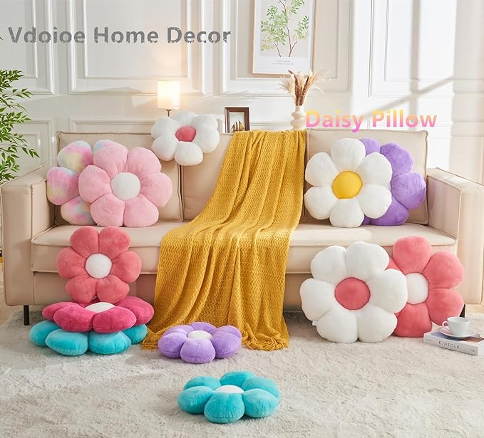 Pink Flower Pillow，Flower Shaped Throw Pillow 15.7In Daisy Pillow Cushion Cute Flower Seating Cushion Home Decorative Pillows for Sofa Couch Bed