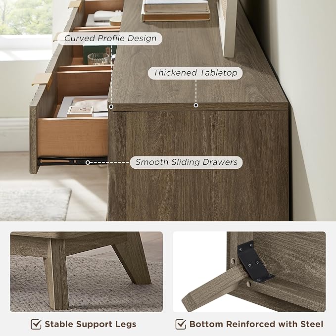 T4TREAM Fluted 9 Drawer Dresser, Modern Chest of Drawers, Curved Profile Design, Dresser TV Stand, Wood Drawer Organizer for Bedroom, Living Room, Hallway, Grey Alder - Image 6
