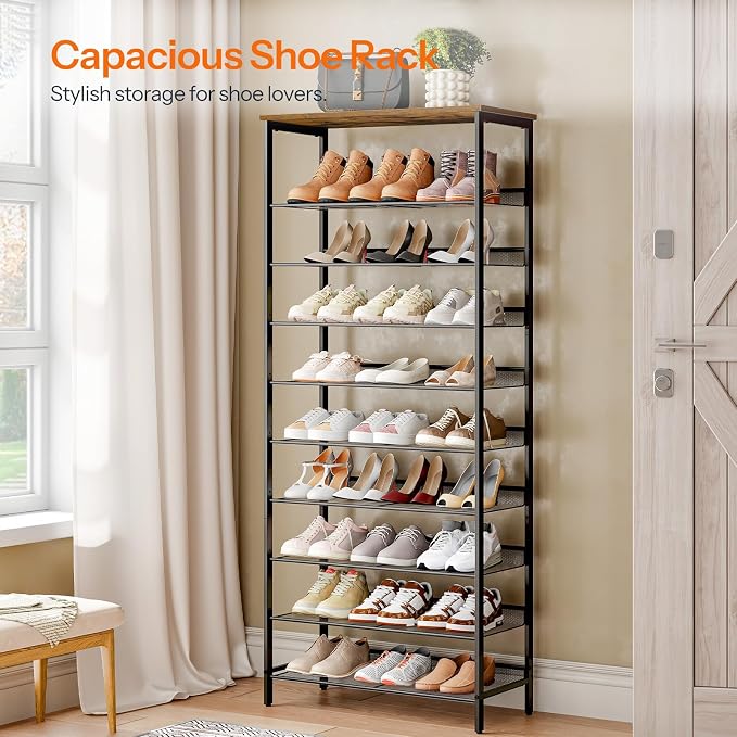 HOOBRO Shoe Rack for Entryway, 10-Tier Shoe Shelf, Large Capacity Shoe Storage Organizer for 27-30 Pairs of Shoes, Front Door Entrance, Hallway, Closet, Space Saver, Rustic Brown and Black BF110XJ01 - Image 4