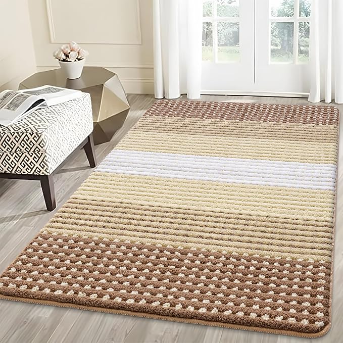 Kitinjoy Indoor Outdoor Door Mat, 59x36 Non-Slip Absorbent Dirt Trapper, Low-Profile Washable Inside Entrance Front Floor Mat, Sturdy Soft Entry Dotted Ombre Doormats for Entryway, Light Brown by Kitinjoy