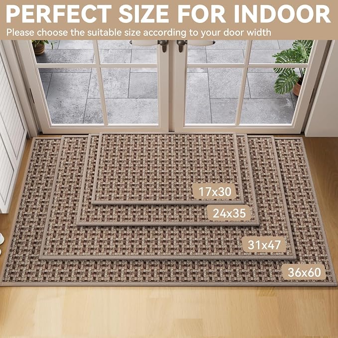 YDKGL Door Mat 31x47, Dirt Resistant and Absorbent, Non-Slip Rubber Backing Floor Mats, Easy Clean Low-Profile Doormat for Entryway, Front Door, Inside Entrance Brown - Image 2