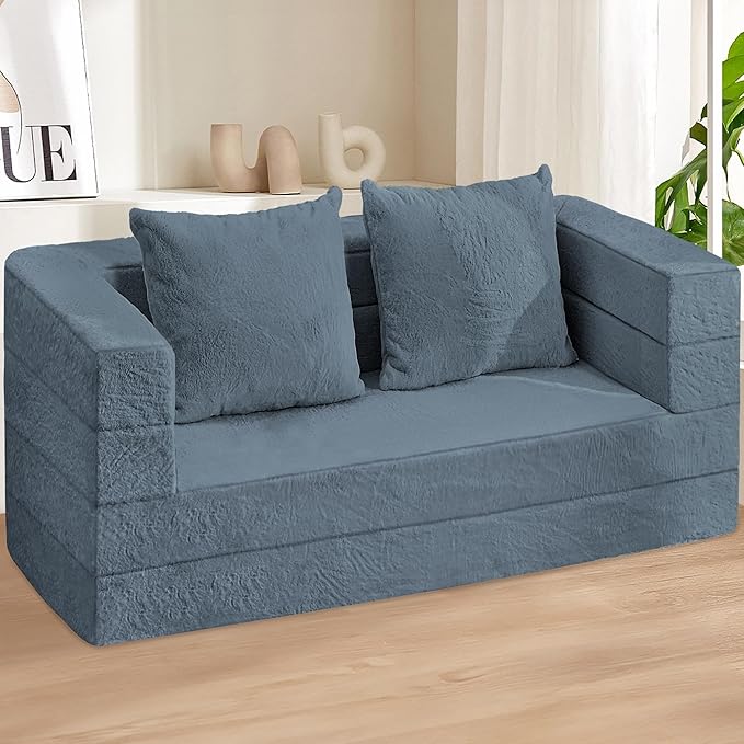 Futon Sofa Bed with Pillow, 3-in-1 Sleeper Sofa Bed with Removable Cover, Convertible Floor Sofa Bed, No Assembly Boneless Couch for Living Room, Bedroom