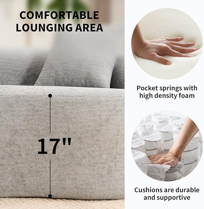 KEIKI Curved Chenille Modular Sectional Couches with Pillows, 4 Seater Oversized Upholstered Luxury Plush Cloud Sofa for Living Room Apartment, Full Compression Sponge,