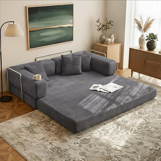 Alpen Boneless Couch Bed, 4-in-1 Fold Out Couch Bed with L-Shaped Armrests, Futon Chair Sleeper Sofa Mattress Fold Out Comfy Lounge for Living Room Bedroom, Apartment, Dark Grey