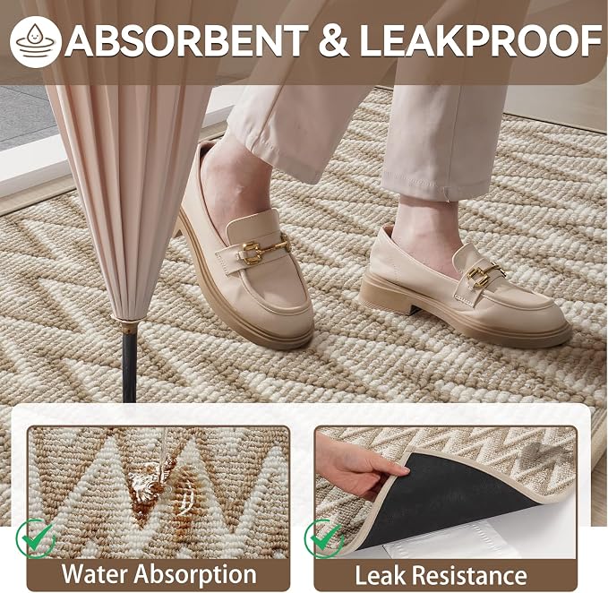 Indoor Door Mat 17x30, Dirt Resistant & Absorbent Doormat for Entryway Inside, Non-Slip Rubber Backing Front Door Mat Indoor Entrance, Low-Profile, Washable, Brown - Image 6