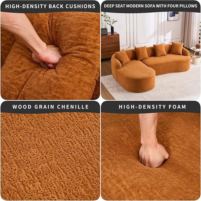 KEIKI L-Shaped Chenille Modular Sectional Couches with Chaise Lounge & 4 Pillows, 3 Seater Oversized Upholstered Luxury Plush Cloud Sofa for Living Room Apartment, Full Sponge Compression