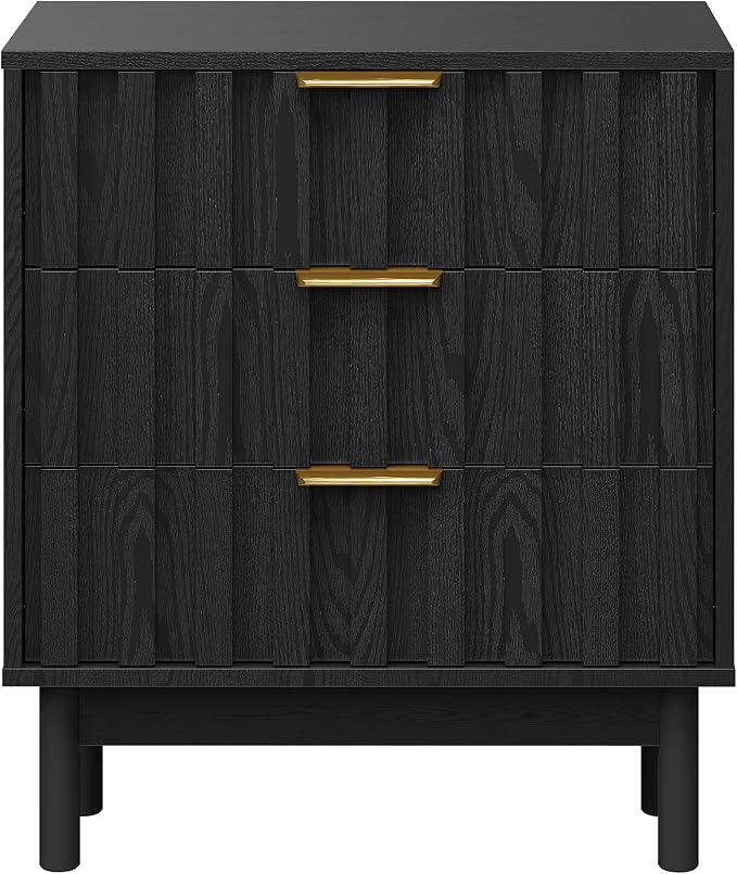 RoyalCraft 3 Drawer Nightstand, Modern Fluted Chest of Drawers, Wooden Storage Night Stand Side Table with Chic Edge Pull, Perfect for Bedroom, Living Room, Entryway, Black - Image 8