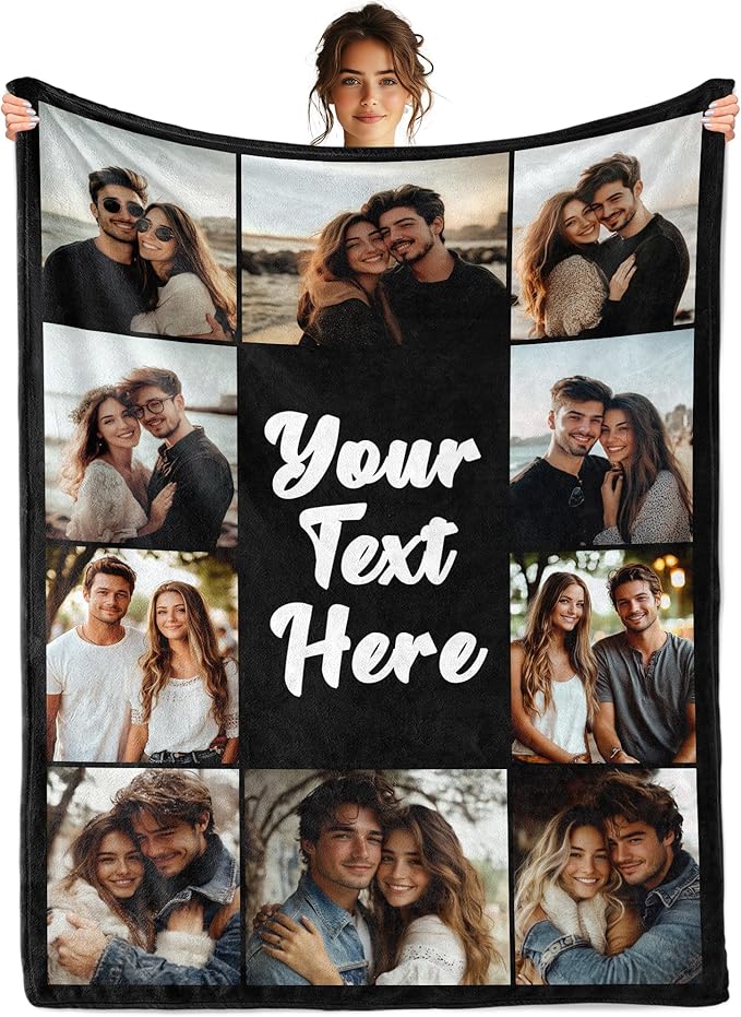 Custom Blanket with Picture Text, Personalized Mother's Day Blanket with Photos, Customized Photo Mom Blankets, Personalized Mother's Day Birthday Gifts for Mom Wife Grandma