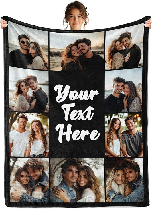 Custom Blanket with Picture Text, Personalized Mother's Day Blanket with Photos, Customized Photo Mom Blankets, Personalized Mother's Day Birthday Gifts for Mom Wife Grandma