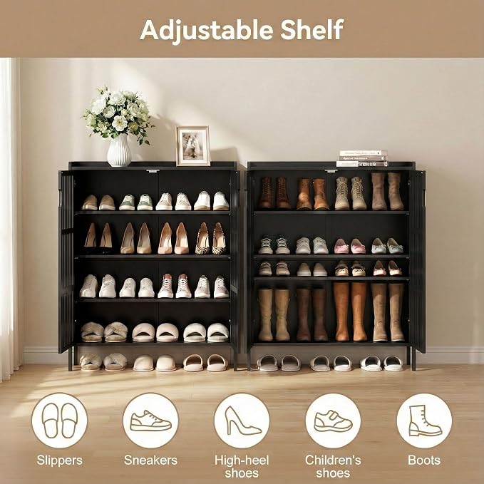 Shoe Cabinet with Doors Bamboo 5 Tiers Shoe Storage Cabinet for Entryway, 25 Pairs Wooden Shoe Cabinets, Modern Shoe Organizer Storage for Living Room, Bedroom, Hallway, Closet Black - Image 4