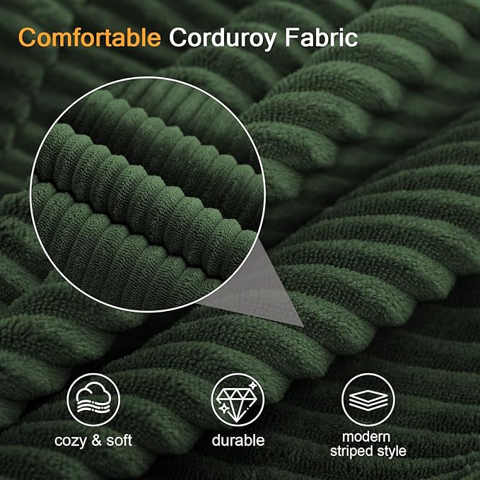 MeMoreCool Green Corduroy Fold-Out Loveseat Sofa Bed – Boneless Convertible Floor Couch with Foam, Compact Sleeper Futon with Washable Cover, No Assembly Required for Small Spaces & Bedroom