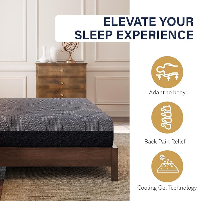 MLILY EGOHOME 10 Inch Twin Mattress, Copper Gel Cooling Memory Foam Mattress for Back Pain Relief,Therapeutic Single Mattress Bed in a Box, Made in USA, CertiPUR-US Certified, 38x75x10 Black