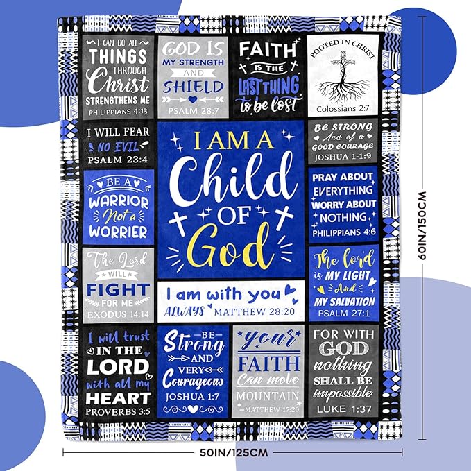 Christian Gifts for Men - Baptism Gifts for Boys & Men - Bible Verse Christian Blanket - Inspirational Birthday Religious Catholic Spiritual & Confirmation Gift for Teen Boys - Baptism Blanket 50"x60"