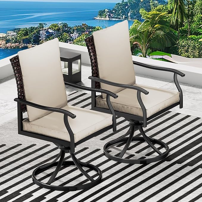 LEVELEVE 2-Piece Swivel Dining Chairs, Outdoor Patio Bistro Chairs for Lawn, Garden, Deck, Backyard & Porch (Matching Series for 5-Piece Set) by Enjoyyourlife