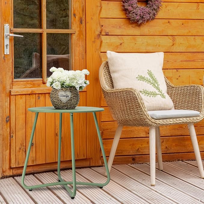 danpinera Outdoor Side Tables with Flower Cut Outs, Weather Resistant Steel Patio Side Table, Small Round Outdoor End Table Metal Side Table for Patio Yard Balcony Garden Green - Image 8