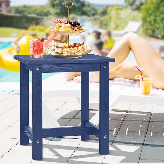 Y&M Outdoor Side Table, HIPS Adirondack Small Single Table, Waterproof Square Outside Table, Balcony Modern End Tables for Patio, Pool, Beach, Porch, Deck, Indoor or Outdoor Use (Navy Blue, 2 Pack) - Image 2