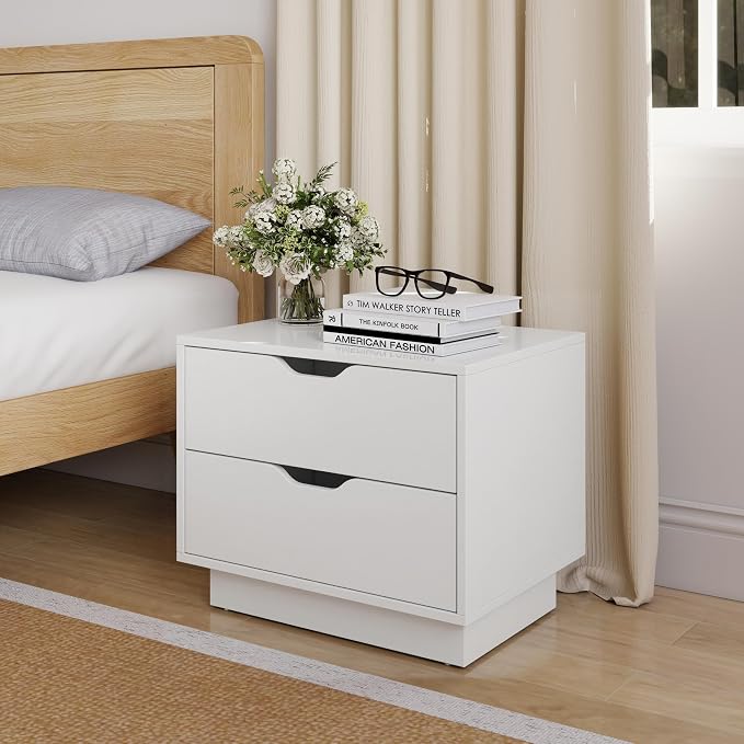 Modern Nightstand Set of 2 with Charging Station, Night Stand Wood Bedside Tables with 2 Storage Drawers, End Table for Bedroom, Office, Sofa, White - Image 7