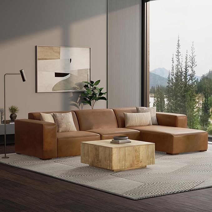 SIMPLIHOME Rex Right Chaise Sofa Module in Full-Grain Genuine Leather, Caramel Brown, 44-inches W x 69.5-inches D, Handcrafted Modern-Style Right-Arm Chaise Lounge Chair for Living Room