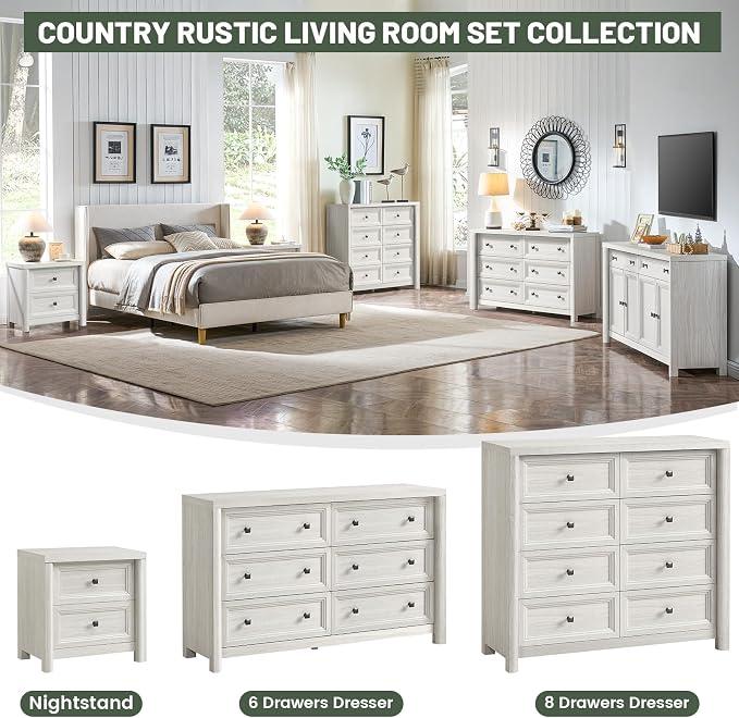 Standifurno White Night Stand with Drawers, Rustic Washed White Nightstand, Farmhouse Bed Side Table for Bedroom, Bedside End Table for Living Room, Bedroom Furniture, Large Storage Wood Nightstand - Image 6