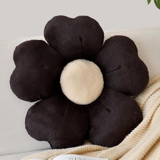 Flower Shaped Pillow, Cute Decorative Throw Pillows with Soft Rabbit Fur for Couch Bed Chair Floor, Christmas Pillow Seating Cushions with Room D??cor for Bedroom Living Room(14.9 Inches, Brown)