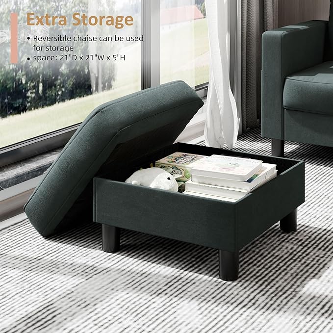 Shintenchi 76" Modern Upholstered Sectional Sofa, L-Shaped Couch with Storage Ottoman and Reversible Chaise for Living Room, Dark Gray Linen Fabric