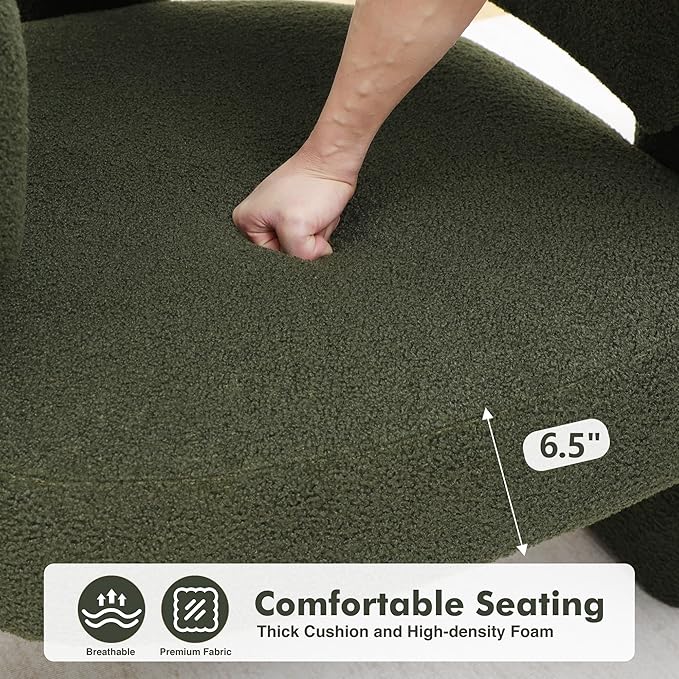 Accent Chair for Living Room, Modern Sherpa Barrel Chair, Upholstered Living Room Chairs with 3 Legs, Comfy Armchair Reading Side Chair for Bedroom, Office, Apartment, Green