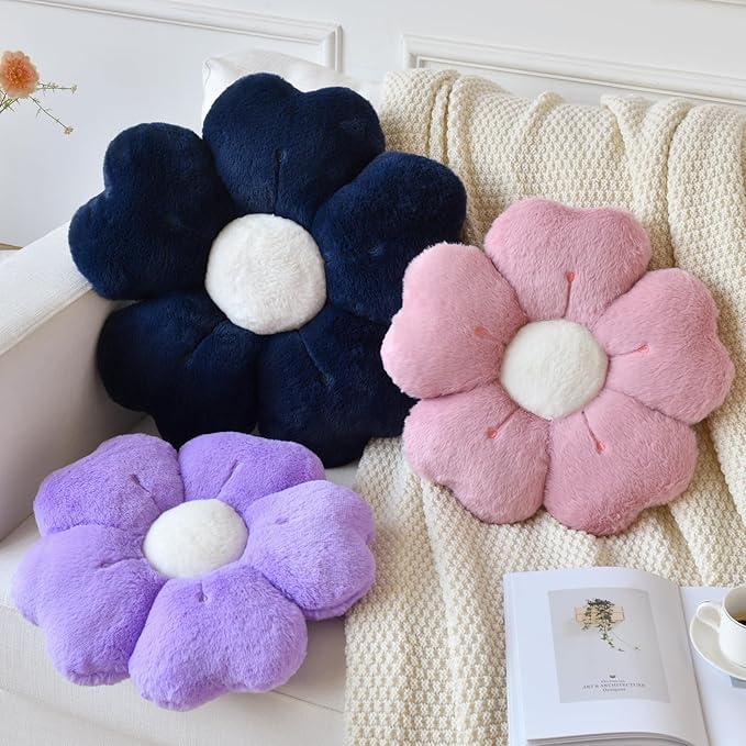 Flower Pillow, Flower Shaped Pillow Decorative Throw Pillows for Bed Couch, Cute Daisy Pillow Dorm Decor Floor Seating Cushion (Grey Pink, 19.6 Inches)