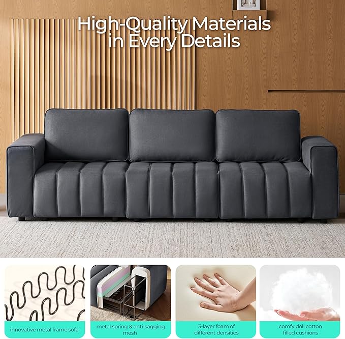 LINSY HOME 137" Modern Sofa Couches for Living Room, Modular Sectional Loveseat Sofa with Anti Cat Stretch Fabric and Metal Frame, Comfy 4 Seater Loveseat Oversized, Easy Assembly, Grey