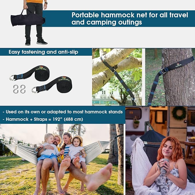 Tranquillo Combo x2 Hammocks with Stand for Outside & Tree Straps, Heavy Duty Hammock with Stand 600lbs for Indoor Outdoor Patio Backyard, x2 Hammocks for 2 Person, Portable Carrying Bags, Aegean - Image 8