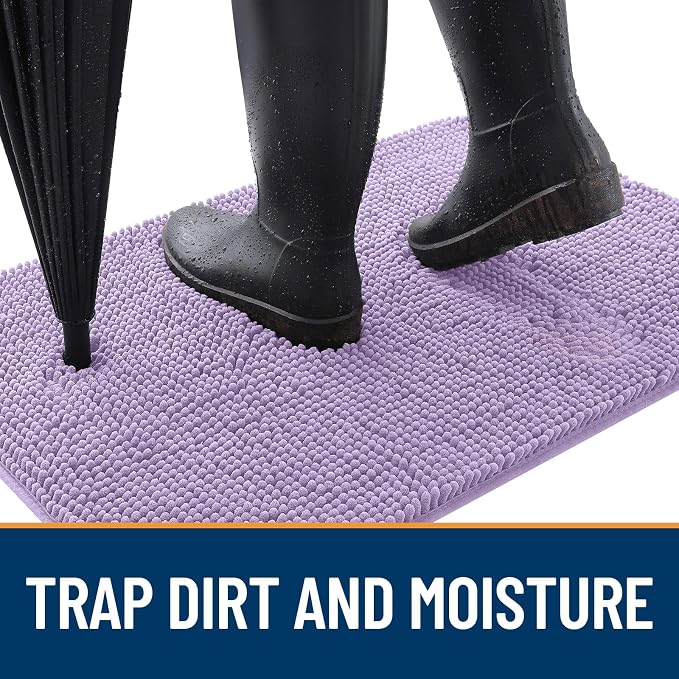 OLANLY Dog Door Mat for Muddy Paws 40x32, Absorbs Moisture and Dirt, Absorbent Non-Slip Washable Doormat, Quick Dry Chenille Mud Mat for Dogs, Entry Indoor Entryway Carpet for Inside Floor, Lavender - Image 2