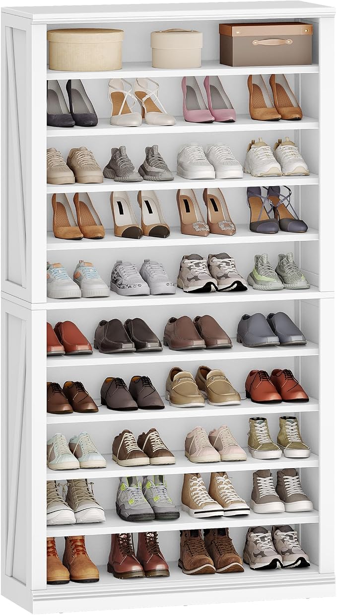 Hzuaneri Shoe Storage Cabinet, 10 Tiers Freestanding Shoe Cabinets, Wooden Shoes Rack with Cubby, 36-40 Pairs, Farmhouse Tall Shoes Cubby Organizer for Entryway, Living Room, White SR59203X - Image 8