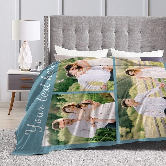 Custom Blanket with Picture Text, Personalized 3 Photo Blanket, HD Printing Customized Flannel Throw Blanket Gifts for Mom Dad Couple Girlfriend Boyfriend Wife Husband Christmas