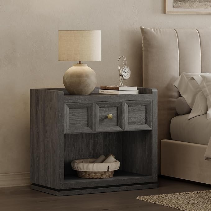 SICOTAS Night Stand Set 2, 26" Wide Nightstands with Drawer, Large Queen Size Nightstands Set of 2, Modern Bedside Table for Bedroom, Side End Table (Dark Grey Oak, 26-Inch) - Image 3