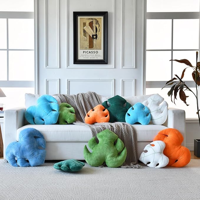 Leaf Pillow, Cute Decorative Throw Plant Pillow Aesthetic Decor Nature Pillow for Bed Couch, Leaves Shaped Pillow Perfect for Bedroom Living Room (Grey Blue, 19.6 Inches)