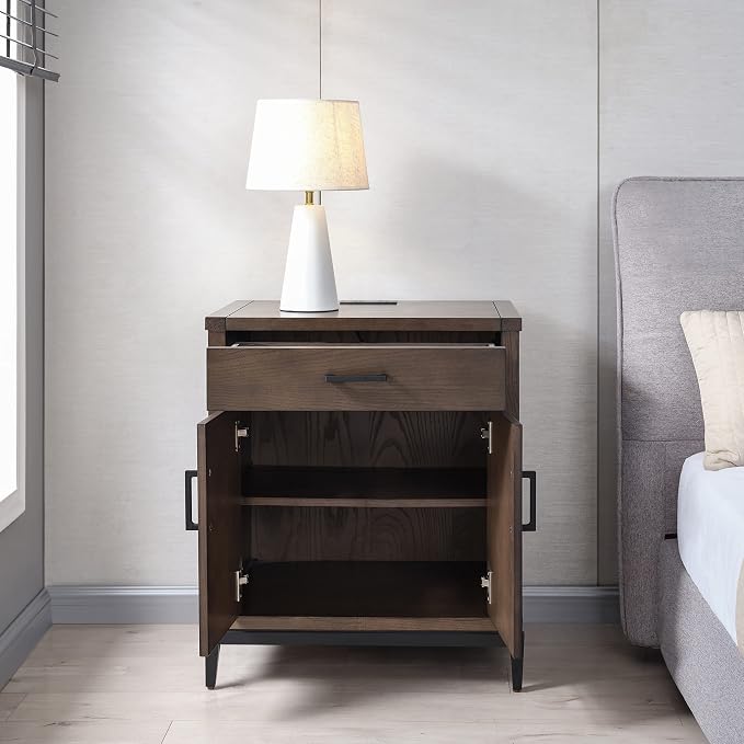 Leick Home Julien Nightstand Side Table One Drawer and Lower Cabinet Traditional – Fast Charging Station – Durable Solid Wood – Living Room, Bedroom, Office, Coffee Bean with Matte Black, 9079-GRMB - Image 11